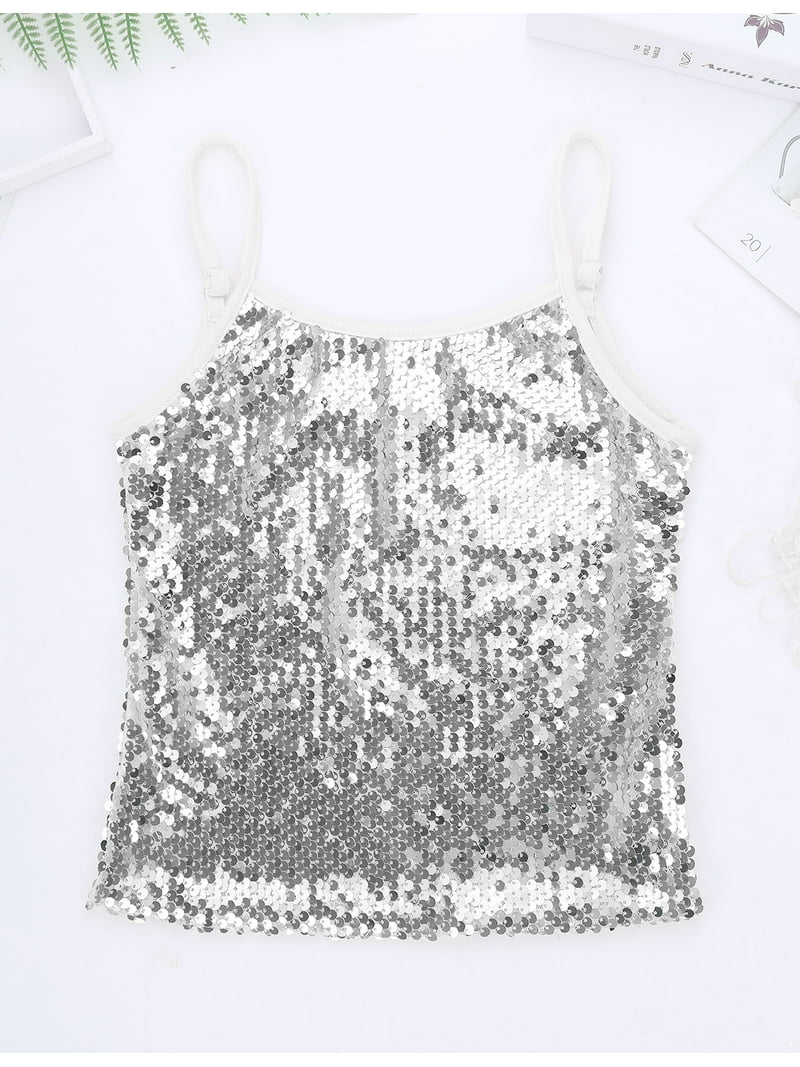 Hansber Kids Girls Sparkly Sequin Tank Top Camisole Adjustable