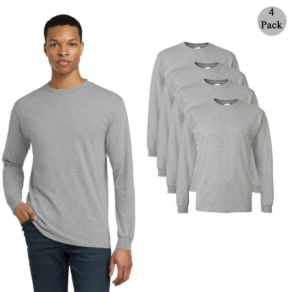 Gildan Men's DryBlend 50/50 Long Sleeve T-Shirt, 4-Pack, Moisture-Wicking Casual Sport Grey Tee, S