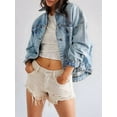 thumbnail image 3 of Women'S Loose Lapel Long-Sleeved Denim Jacket Light Blue L, 3 of 5
