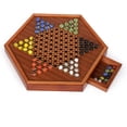 thumbnail image 1 of 15 Inch Wooden Chinese Checkers Board Game Set 72 Glass Marbles Dual Sided Storage Drawer Educational Travel Indoor, 1 of 7