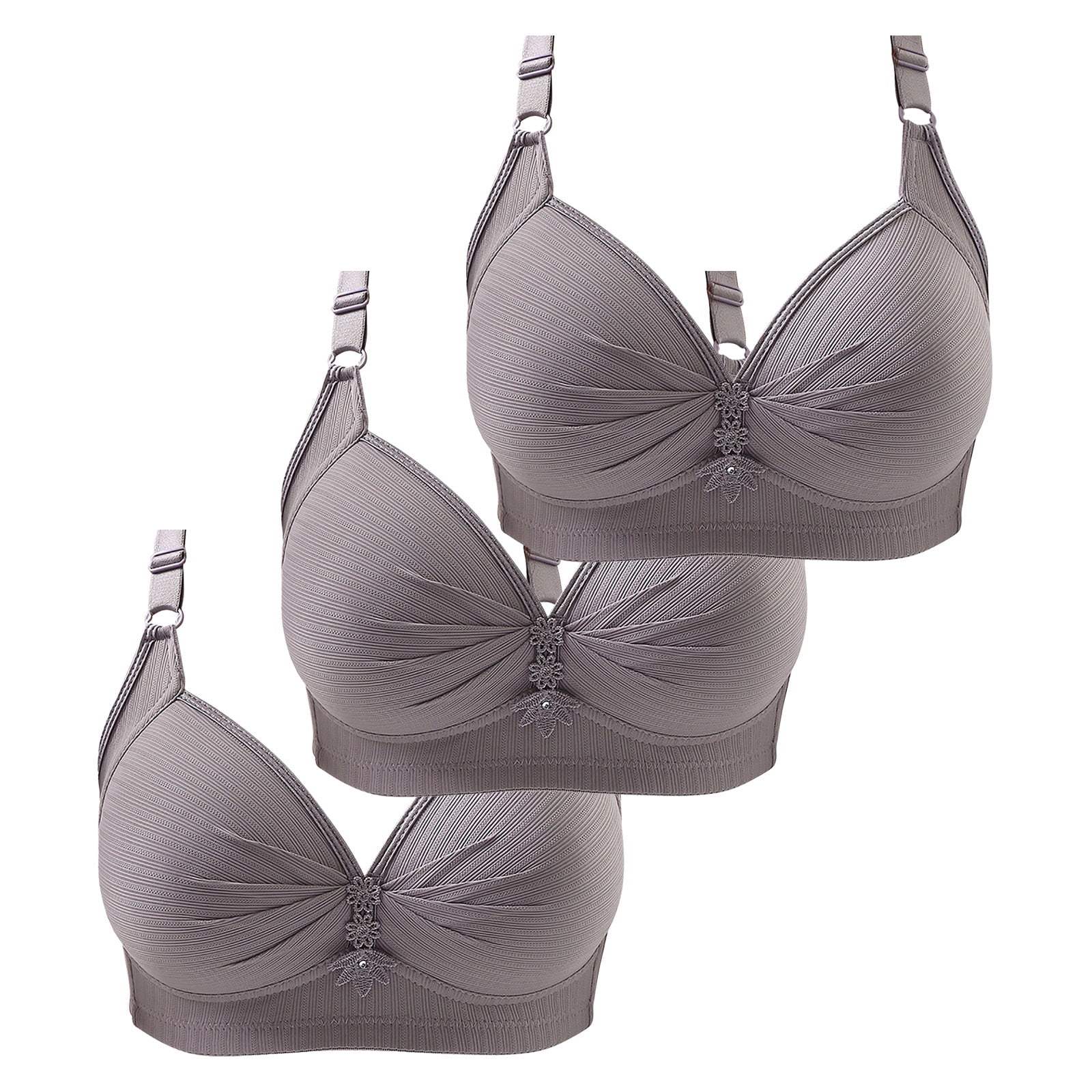 VISALY bra packs Cotton Bras, Women's Comfortable Underwear Three-Breasted Women's Bra Three-Pack Solid Color Thin Lace, Womens Wireless Push Up Bra Shapedly Bra, 3-Pack | A- Grey,3XL/46