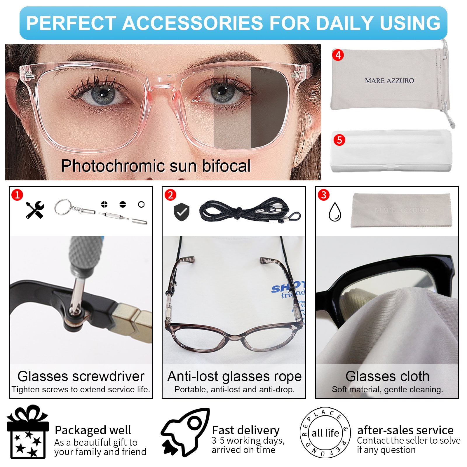 MARE AZZURO Photochromic Bifocal Reading Glasses Women Blue Light Blocking Square Readers Sunglasses 1.0 1.5 2.0 2.5 3.0 3.5 4.0 (Pink, 1.50)