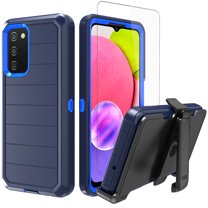 NIFFPD Samsung Galaxy A03S Case with Screen Protector Tough Rugged Shockproof Protective Phone Case with Belt-Clip Holster Dark Blue