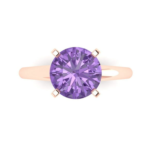 Solitaire Engagement Ring for Women - 2.5ct Simulated Alexandrite in 14K Rose Gold Promise Ring