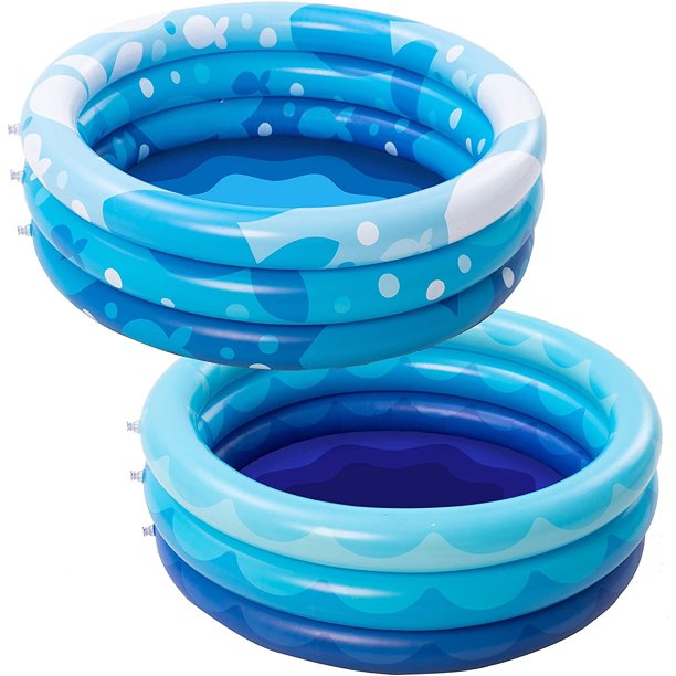 2 Packs 34" X 10" Inflatable Kiddie Pool Set, Blue Pattern Baby Pool Kids Swimming Pools, Summer