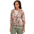 thumbnail image 3 of Alfred Dunner Womens Textured Scroll Border Ruched Sleeves Top, 3 of 4