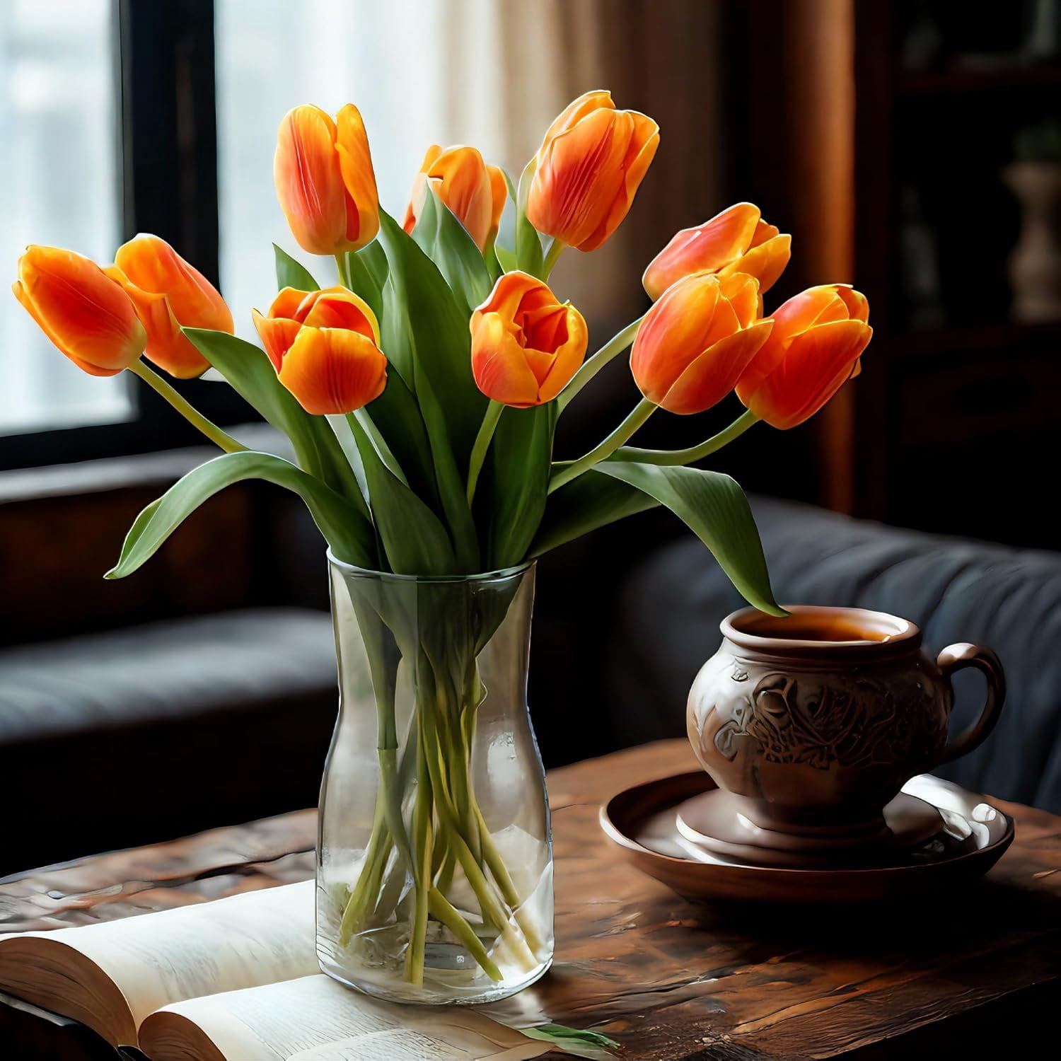 10pcs White Faux Silk Tulips Flowers Fake Flowers Bouquets 13.5" Mother's Day Easter Valentine’S Day Gifts in Home Kitchen Wedding Dining Table Decorations Aesthetic No Odor
