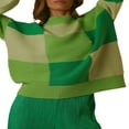 thumbnail image 2 of PENGXIANG Femmes Manches Longues Col Rond Rayé Bloc de Couleur Décontracté Surdimensionné Pull Pull-Over Tricoté Tops Brun, 2 of 6
