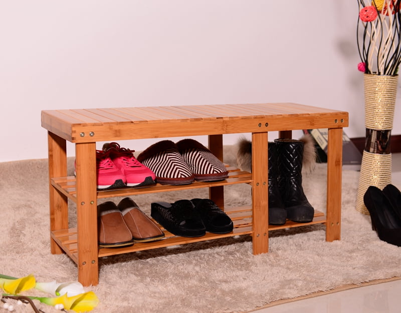 Details about   New Wooden Style 3 Tier Shoe Storage Rack Stool 100% Natural Bamboo with Bench 