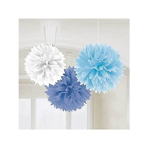 Amscan Fluffy Baby Shower Hanging for Party Decorations, 16", Blue