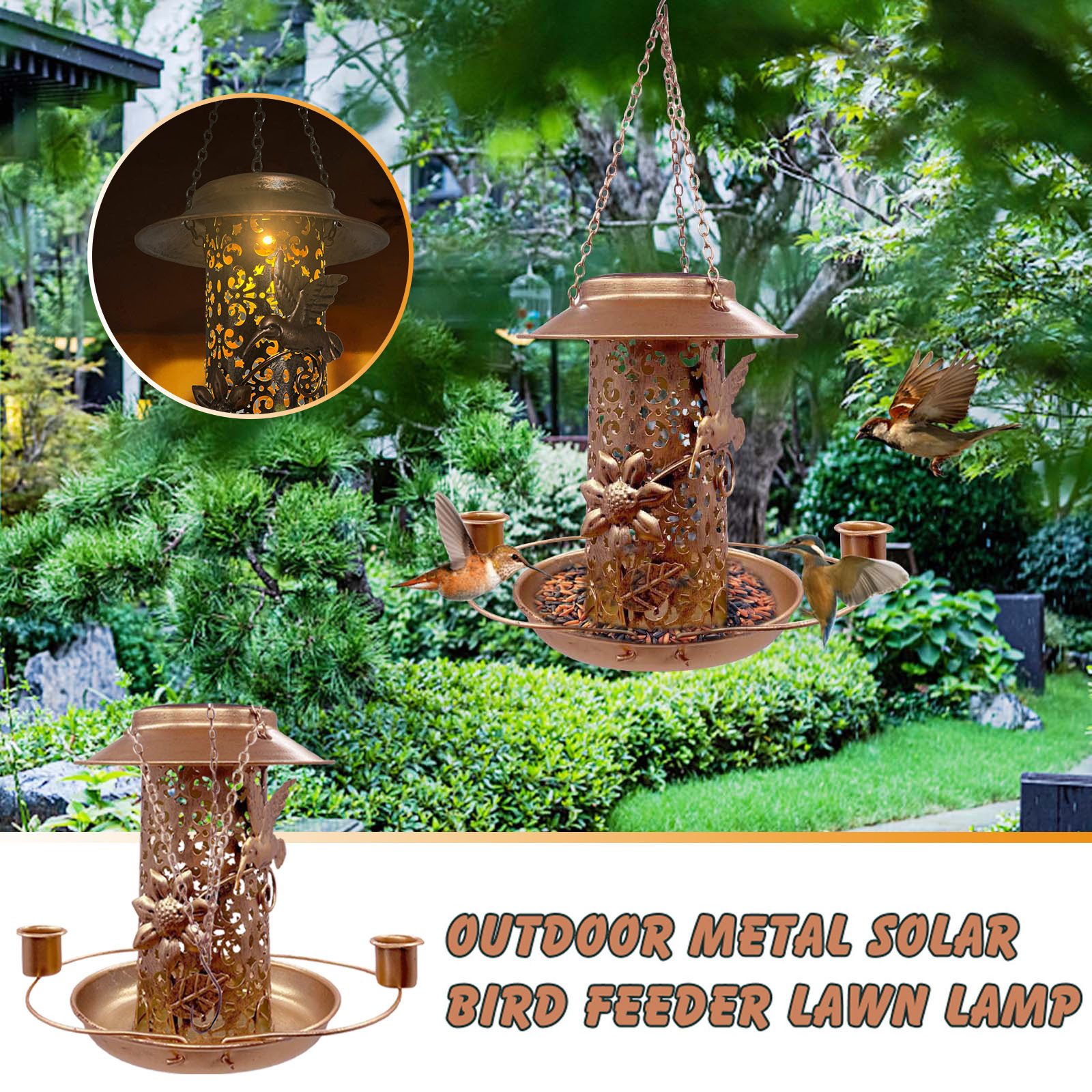 DYTTDO Hummingbird Feeder and Bird Feeder 2 In 1 With Solar Street Lamp