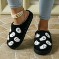 thumbnail image 2 of Qingpeng Womens Closed Back Ghost Pattern Plush Slippers Cozy Soft Indoor House Shoes with Contrast Design for Halloween Home Wear, 2 of 8