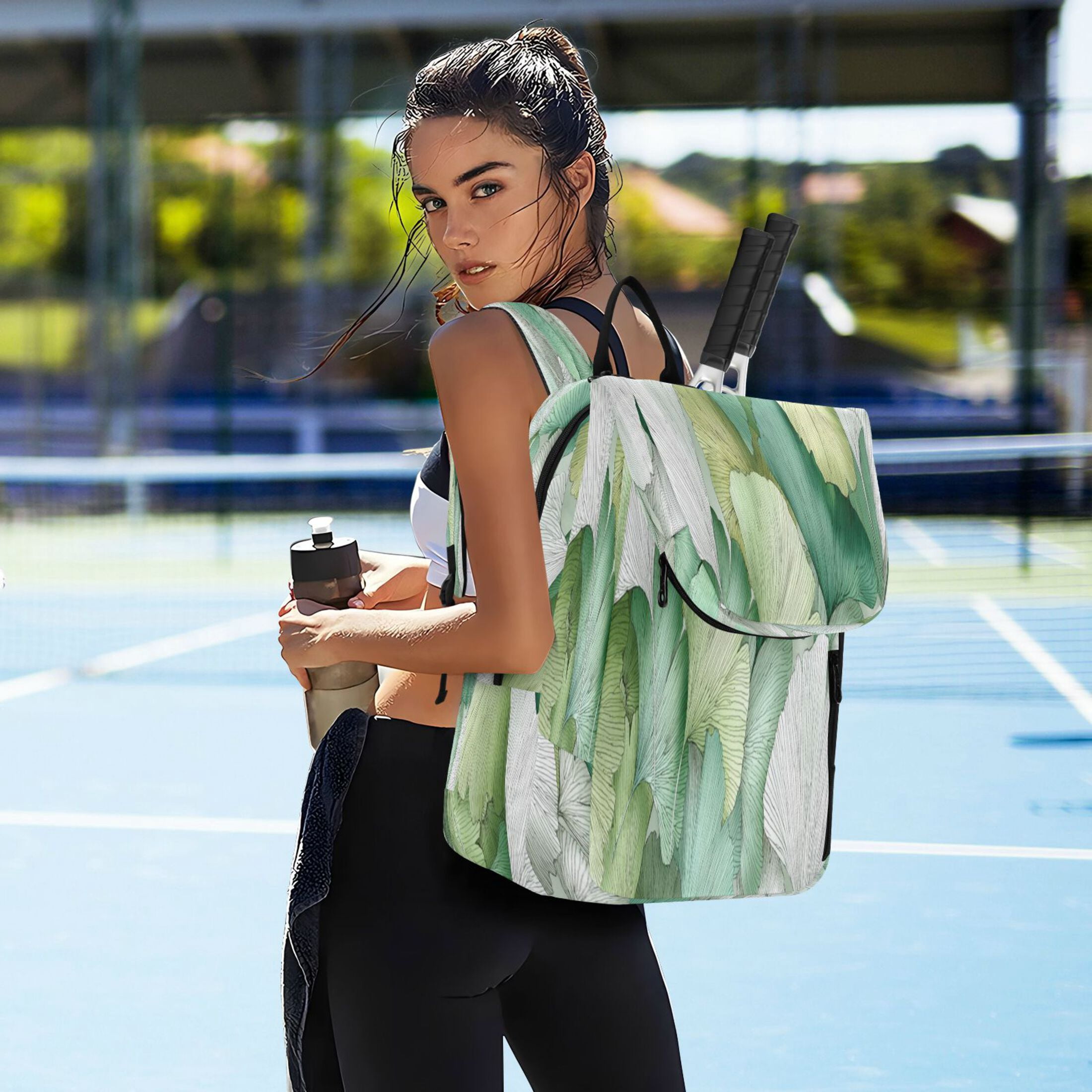 2 Racquet Holder Tennis Backpack Tennis Racket Covers Gym Bags Ginkgo Leaves