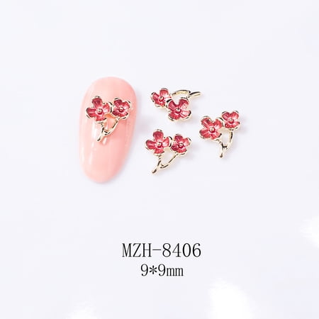 Xiao Hua Red Nail Art Droplets, 0.35 * 0.35 inch 3D Flower Nail Art, DIY Craft for Flat Bottom Nail Art, 50 pieces