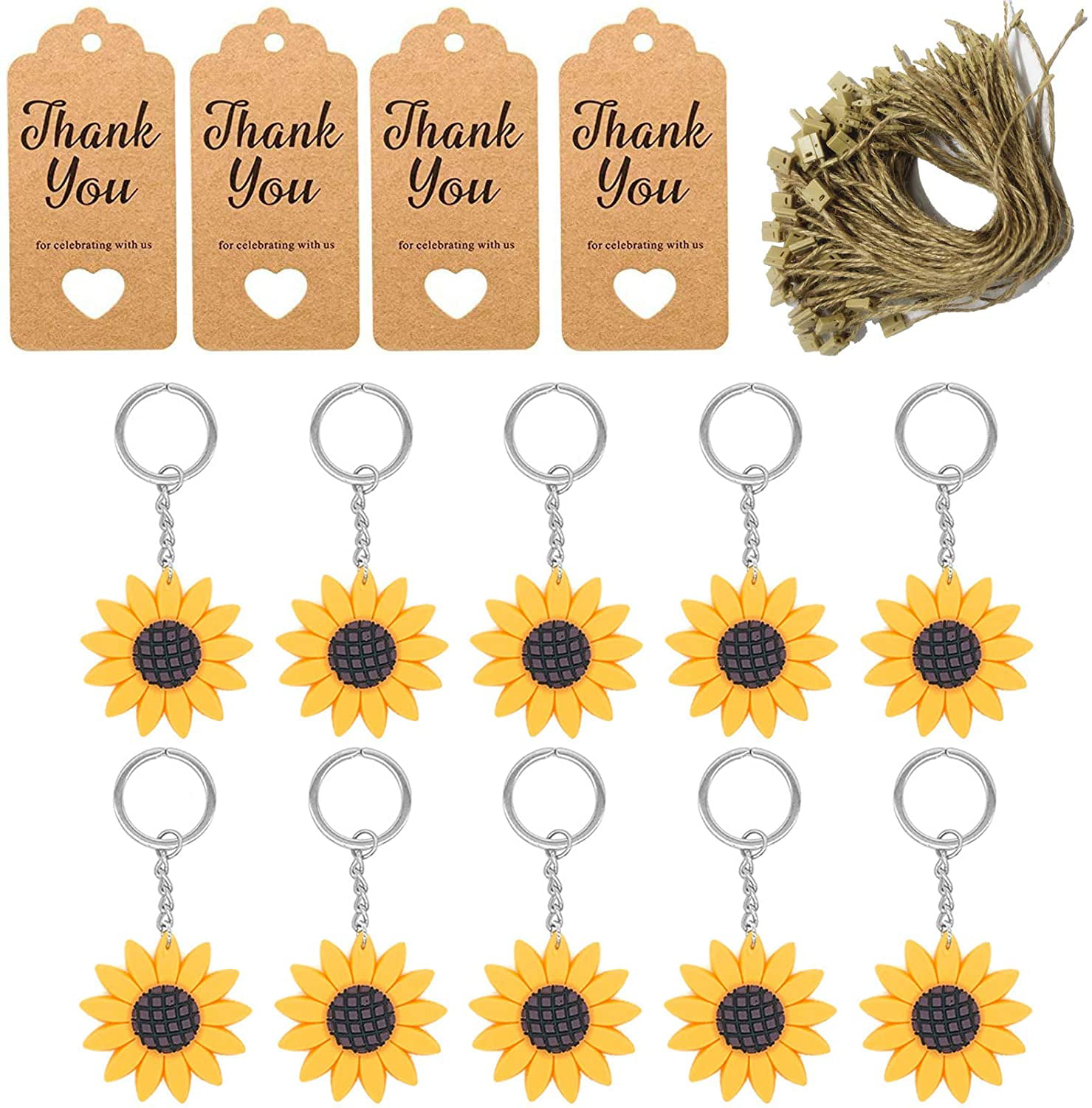 15 Pcs Baby Shower Return Favors for Guests,Sunflower Keychains+Thank You Kraft Tags for Birthday Party Supplies 