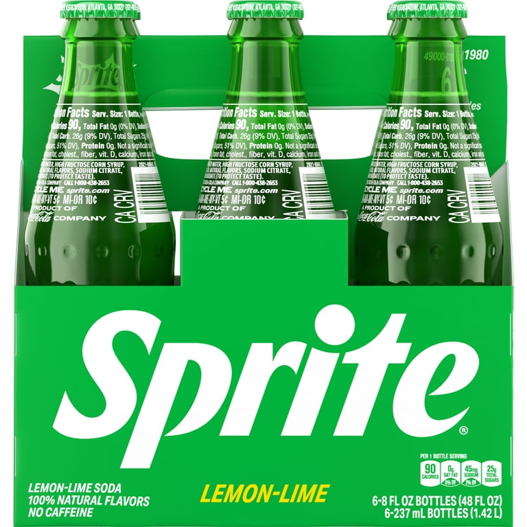 Sprite Lemon Lime Soda Pop, 8 fl oz, 6 Pack Glass Bottles