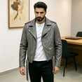 thumbnail image 5 of LYSMORA 2026 Men's Asymmetric Zip Faux Leather Jacket, Lapel Collar Belted Waist Multi Zipper Pockets Loose Fit Biker Casual Outerwear, 5 of 7