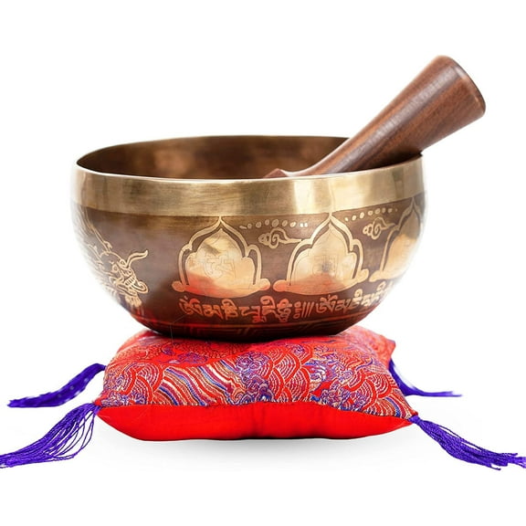 Large Tibetan Singing Bowl Set - Master Healing Grade Sound Bath Therapy Kit - Useful for Meditation Yoga Holistic Practice by Himalayan Bazaar