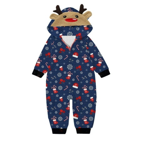 

Ukumplol Baby Bodysuit Christmas Pajamas for Kids Infant Casual Christmas Parent Child Outfit Printed Pajamas Jumpsuit Home Outfit Hooded Jumpsuit Kids Christmas Pajamas Blue 9M