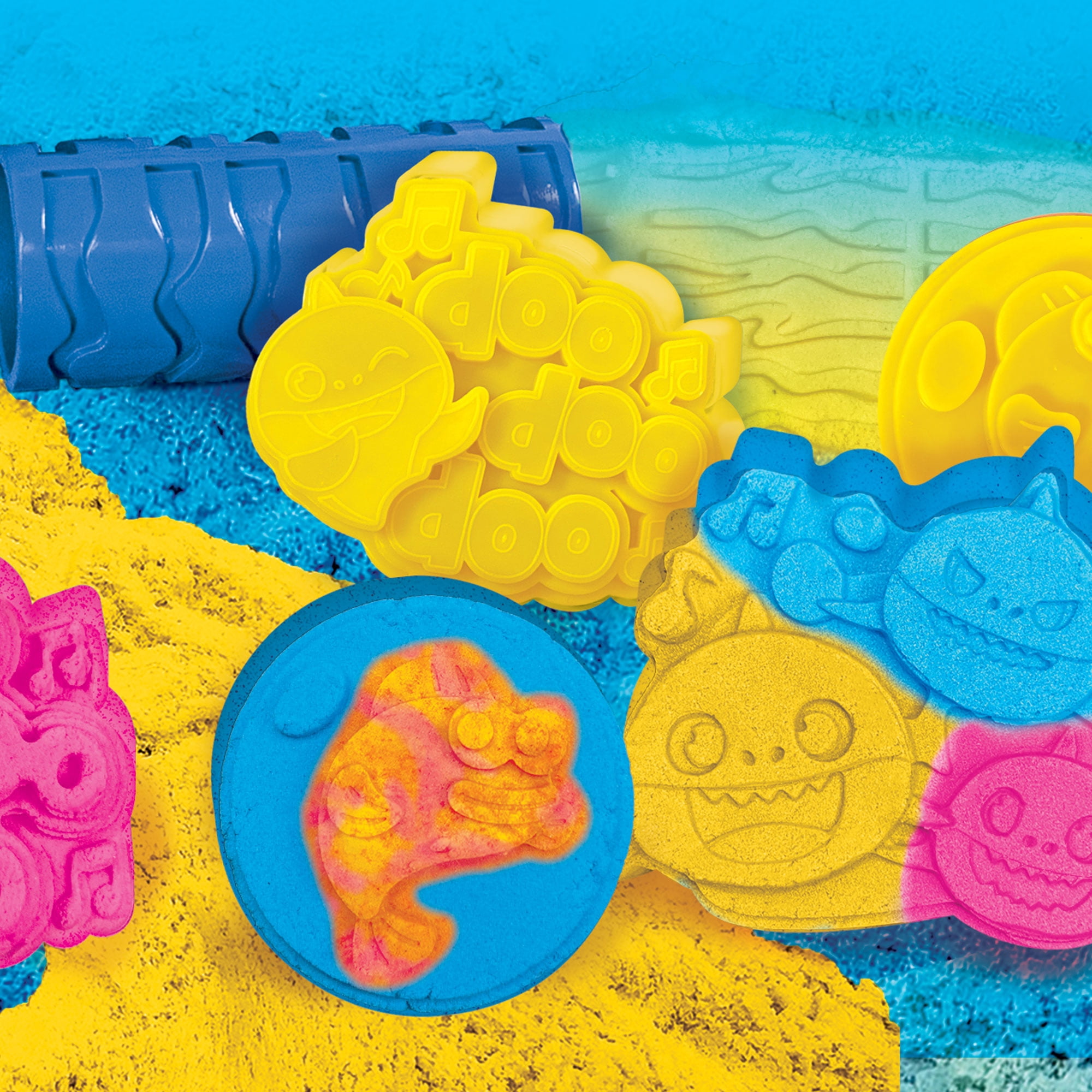 Baby Shark Silimygloops Slimy Sand, Sensory Play Sand & Molds Art & Craft Kit (9 Pieces)