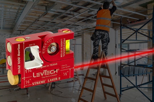 LEVTECH® Xtreme Laser Dog 8™ Laser Level – 2.24 mW Red Laser, 1/8” Accuracy at 100 ft, Billet Aluminum, Bullseye Vial, V-Groove Base