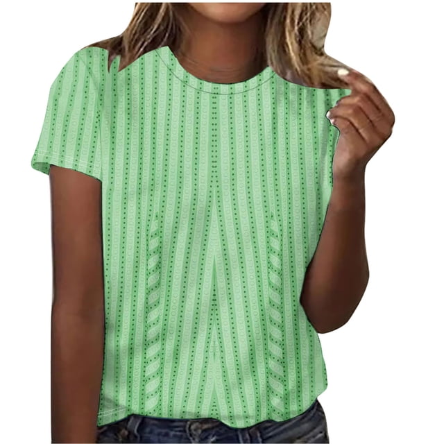 UPPADA T-Shirts d'Été Mignons pour Femmes Tendance à Imprimé Dégradé T-Shirts Chemises Décontractées à Col Rond Blouses Coupe Ample Chemises Basiques Blouses Vert,m