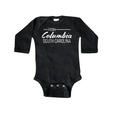 

Inktastic From Columbia South Carolina in White Distressed Text Gift Baby Boy or Baby Girl Long Sleeve Bodysuit