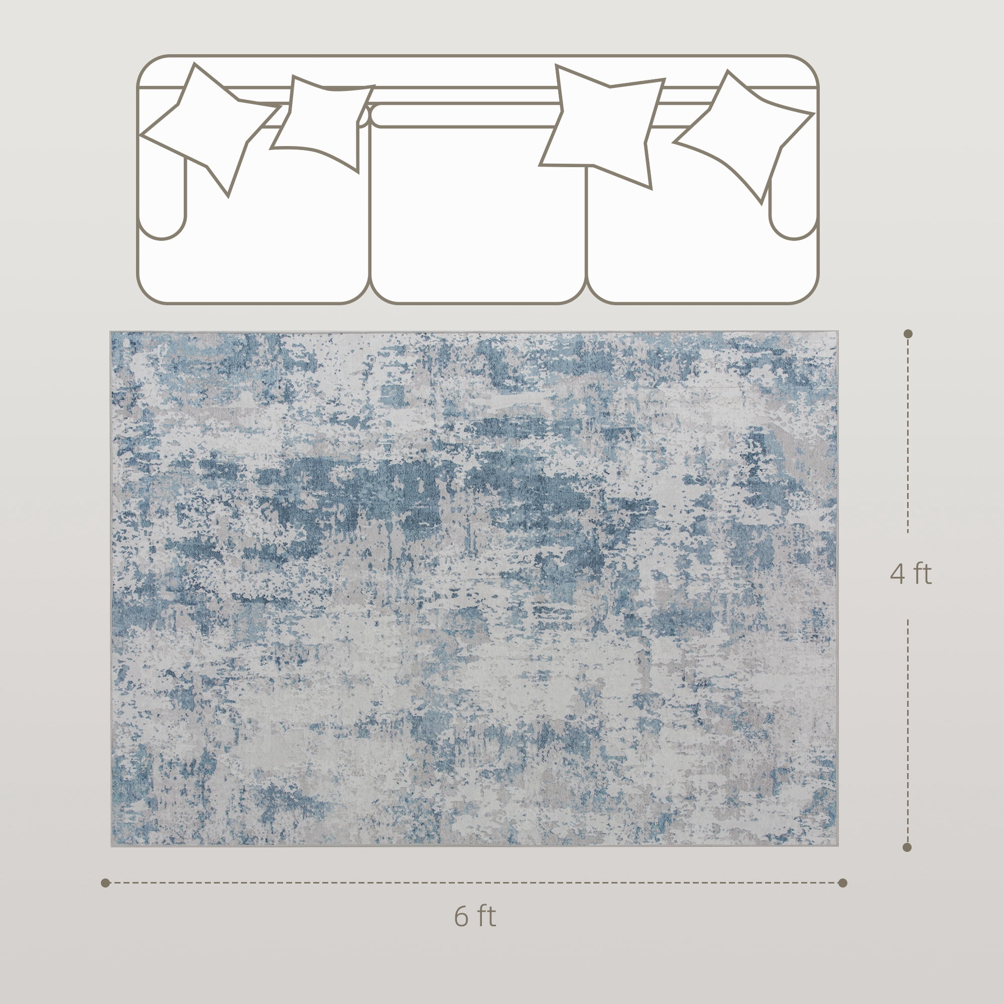 Area Rug 72"x47.6" Chenille Soft Non-Slip TPR Backing Machine Washable Rug for Living Room Bedroom