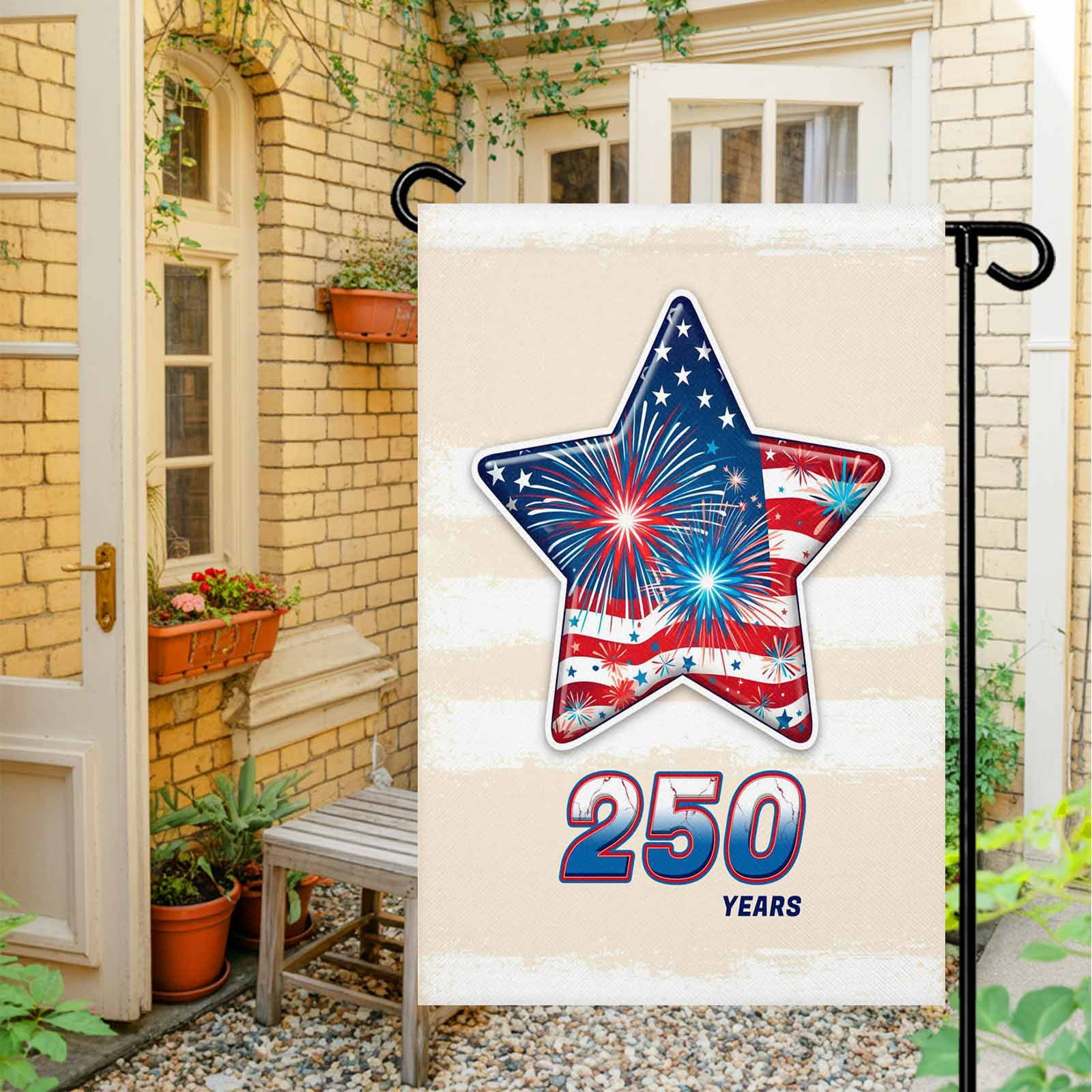 4th of July Garden Flags American Flag Garden Flag Double Sided Welcome Flag Patriotic Star Fireworks 250 Years USA Independence Day Yard Flags for Outdoor Lawn Porch Memorial Day Decor 28x40 Inch