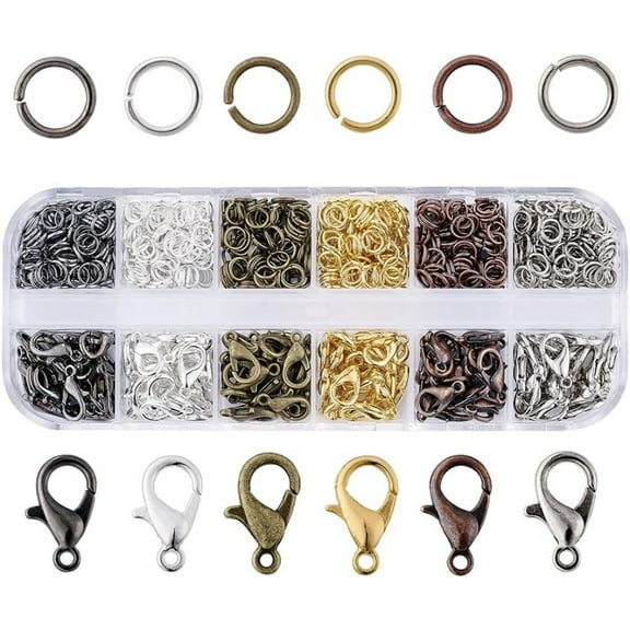 All-in-One Jewelry Findings Set, 6 Color Coded 5mm Jump Rings & 12mm Clasps with Storage Box, for DIY Necklace Bracelet Crafting All Year Round