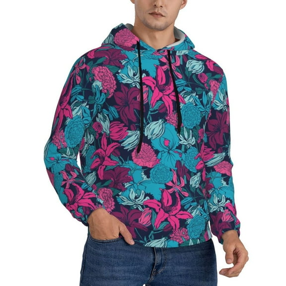 Hoodies for Men - Blue Carnations Flowers Long Sleeve Comfrt Men'S Fashion Hoodies & Sweatshirts, Sweatshirts for Men Hoodies Pullover Clothing Clothes with Pouch
