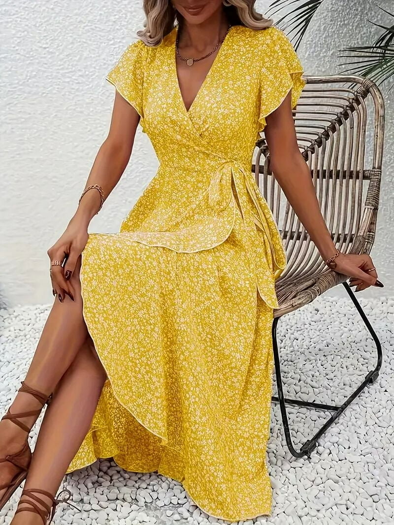 slim fit dress slacks Gold Sequin Long Sleeve Wrap Maxi Dress main image 0