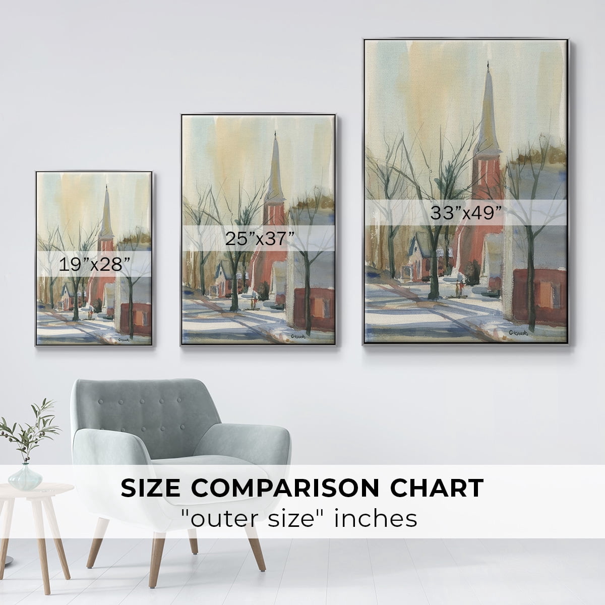 New England Main Street - Framed Gallery Wrapped Holiday Canvas - 17 x 25 - Silver Frame