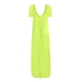 thumbnail image 7 of Fengqque Women's Fashion Casual Plus Size Solid Color Short Sleeve V-neck Long Dress Mint Green 18(XXXXXL), 7 of 7