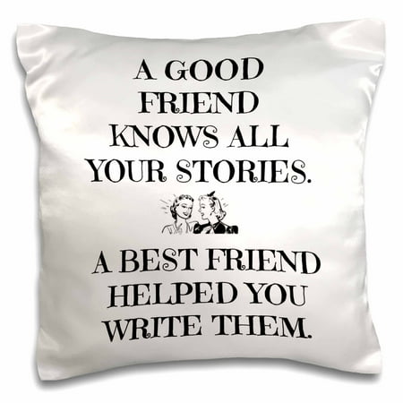 - 3dRose A good friend knows all your stories, best friend helped write them - Pillow Case, 16 by 16-inch