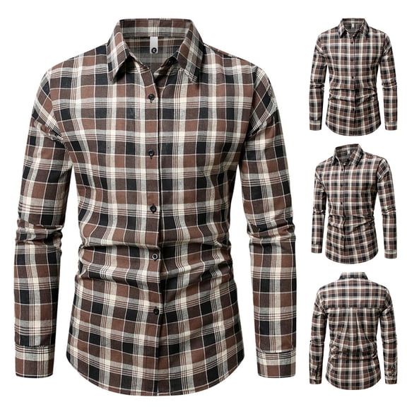 Awdenio Mens Shirts Plaid Checkered Long Sleeve Collared Button Down Casual Shirts