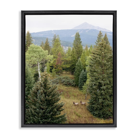 Stupell Industries Farmhouse Lone Peak Mountain Deer Wildlife Black Floating Frame Canvas Art, 25 x 31, by Emily Navas