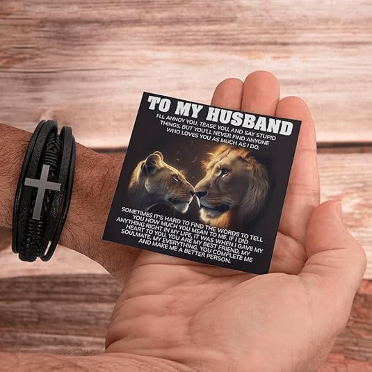 Cross Bracelet for Husband from Wife with Heart Touching Message Card, To My Husband Cross Bracelet, Gift For Husband Cross Bracelet with Message Card and Box, Bracelet For Men