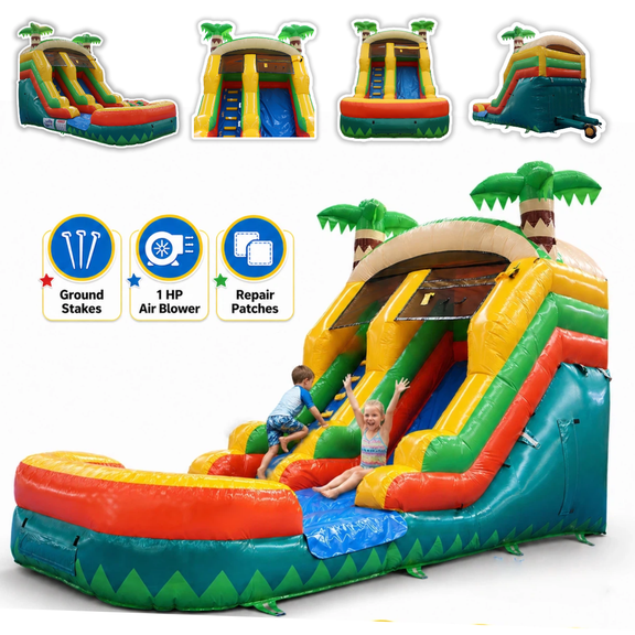 Rayocon Inflatable Water Slide with Blower, 20 x 10 x 13 ft Wet and Dry Dual Slide with Splash Pool for Kids Backyard
