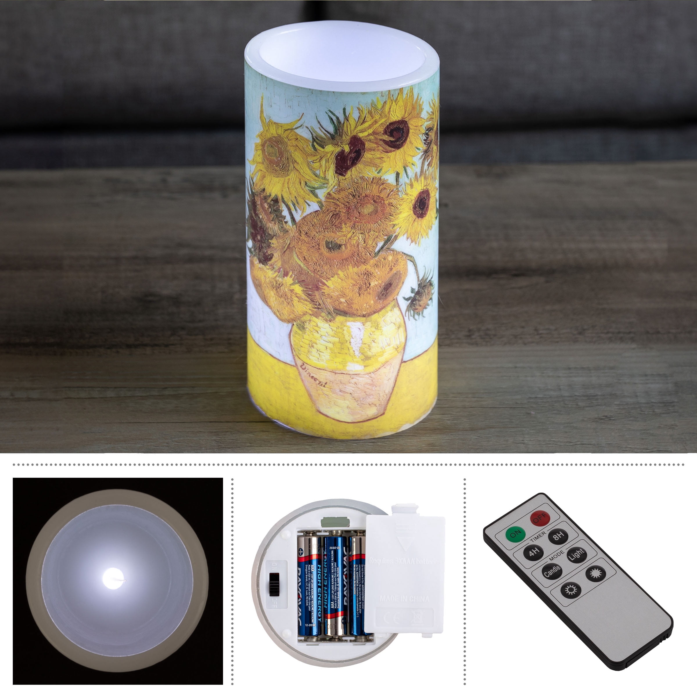 Lavish Home 2-Pack of Van Gogh Sunflowers Flameless Candles with Remote