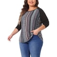 thumbnail image 4 of Blusa de mujer de talla grande Agnes Orinda, estilo bohemio, corte relajado, con bloques de color, de manga larga, 4X, azul, 4 of 5