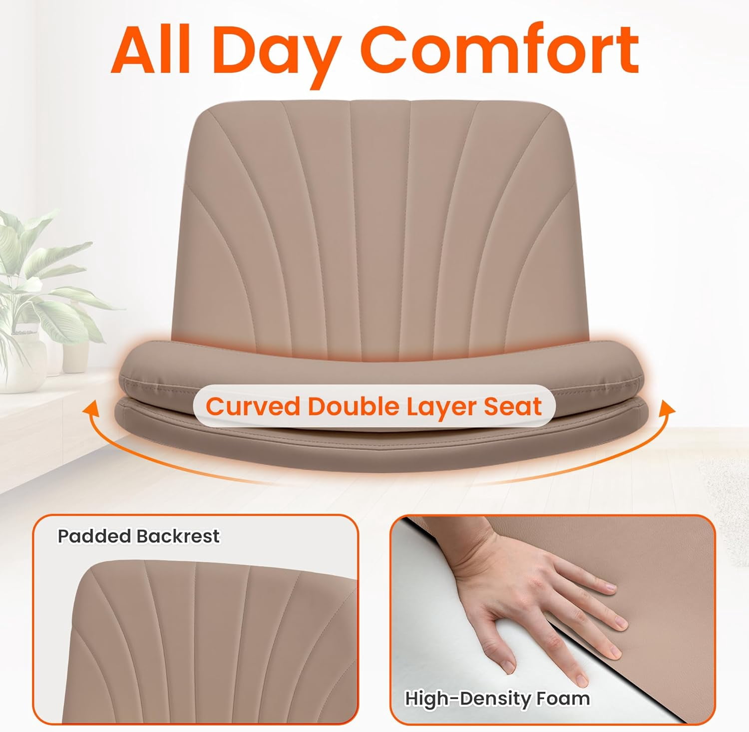Orange Factory Criss Cross Chair with Wheels Comfy Wide Vanity Desk Chair Dual Base Leather Armless Adjustable Swivel for Home Computer Task (Brown Pu, Faux Leather)