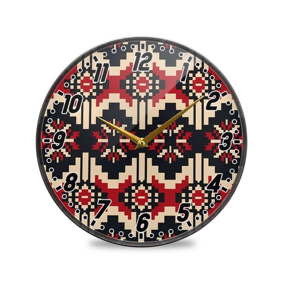 Wall Clock Battery Operated Non-Ticking Silent for Living Room Bedroom Kitchen Office Decor Geometric Pixel Print 12"