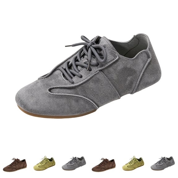 IEMIEMIEM Women's Retro Faux Suede Lace Up Flat Sneakers Comfortable Soft Lightweight Casual Walking Shoes Vintage Daily Trainer Flats Gray 7.5 Wide