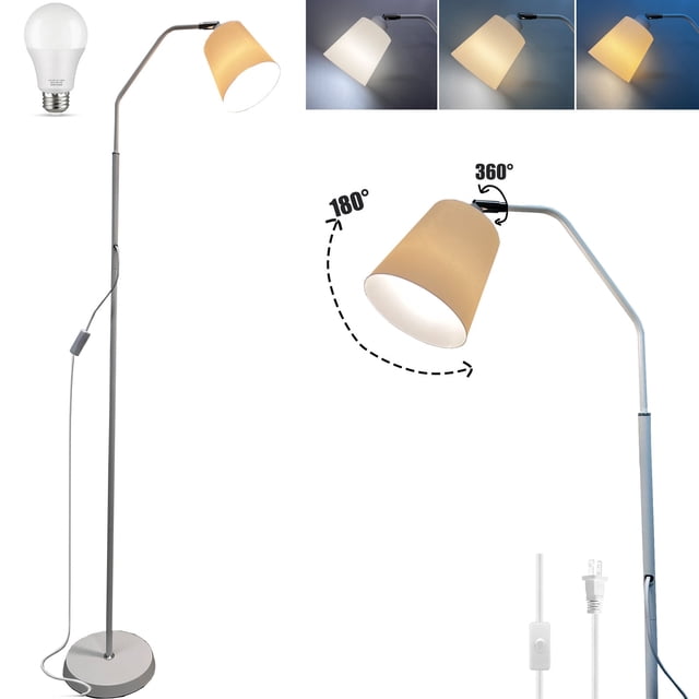 HueMaison Lampe sur Pied Blanche de 60 Pouces pour Chambre et Salon, Lampes Modernes à Intensité Réglable - Ampoule Incluse