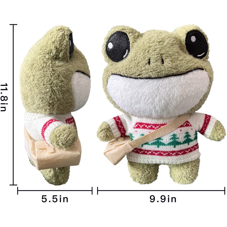 Cute Frog Plush Stuffed Animal w/ Sweater Clothes & Backpack, Soft