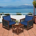 thumbnail image 3 of Patiojoy 3PCS Patio Rattan Bistro Set Acacia Wood Frame Sofa and Side Table Navy Cushions, 3 of 6