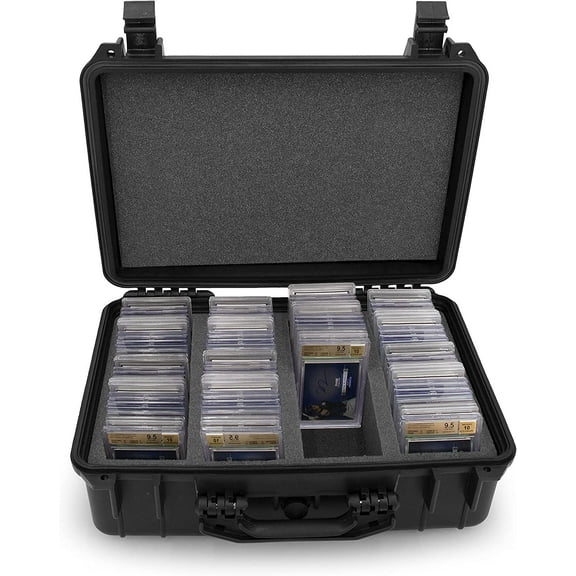 CASEMATIX Graded Card Storage Box Case Fits 120 BGS PSA FGS Graded Sports Cards and Toploaders - Waterproof Case with 4 Foam Slots