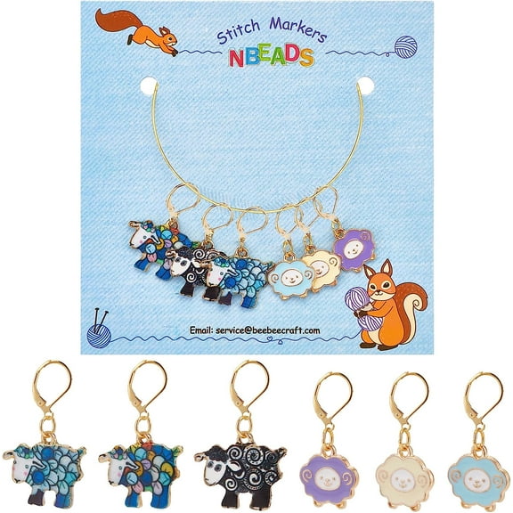6 Pcs Sheep Stitch Markers Alloy Enamel Crochet Stitch Marker Charms Locking Knitting DIY Handmade Gift for Weaving Sewing Accessories Quilting Jewelry Making diy