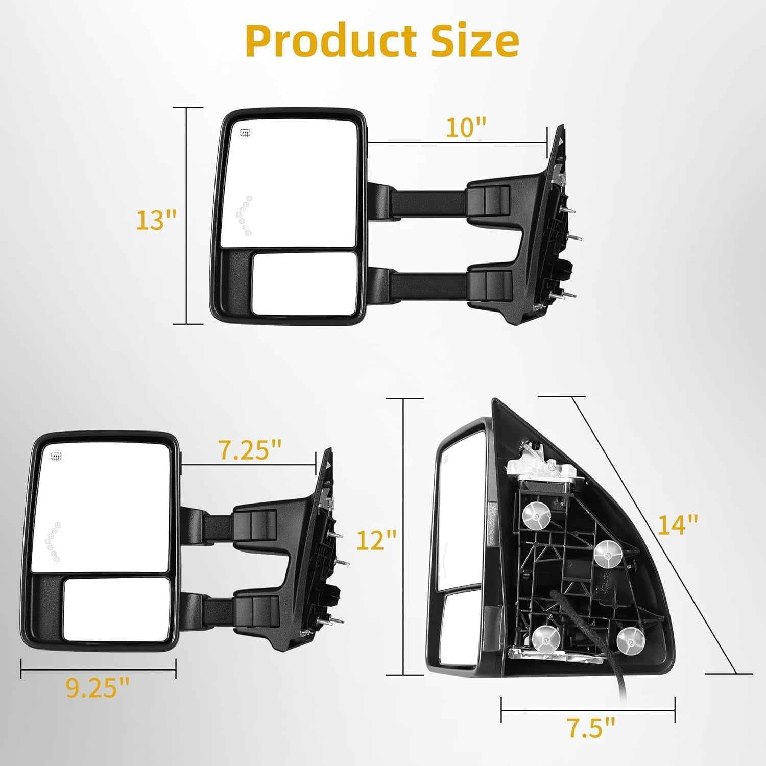 LEDKINGDOMUS Power Heated Telescoping Tow Mirrors for 1999-2016 Ford F250 F350 F450 F550 Super Duty with Foldable Arrow LED Turn Signal & Smoke Lens, Manual Folding